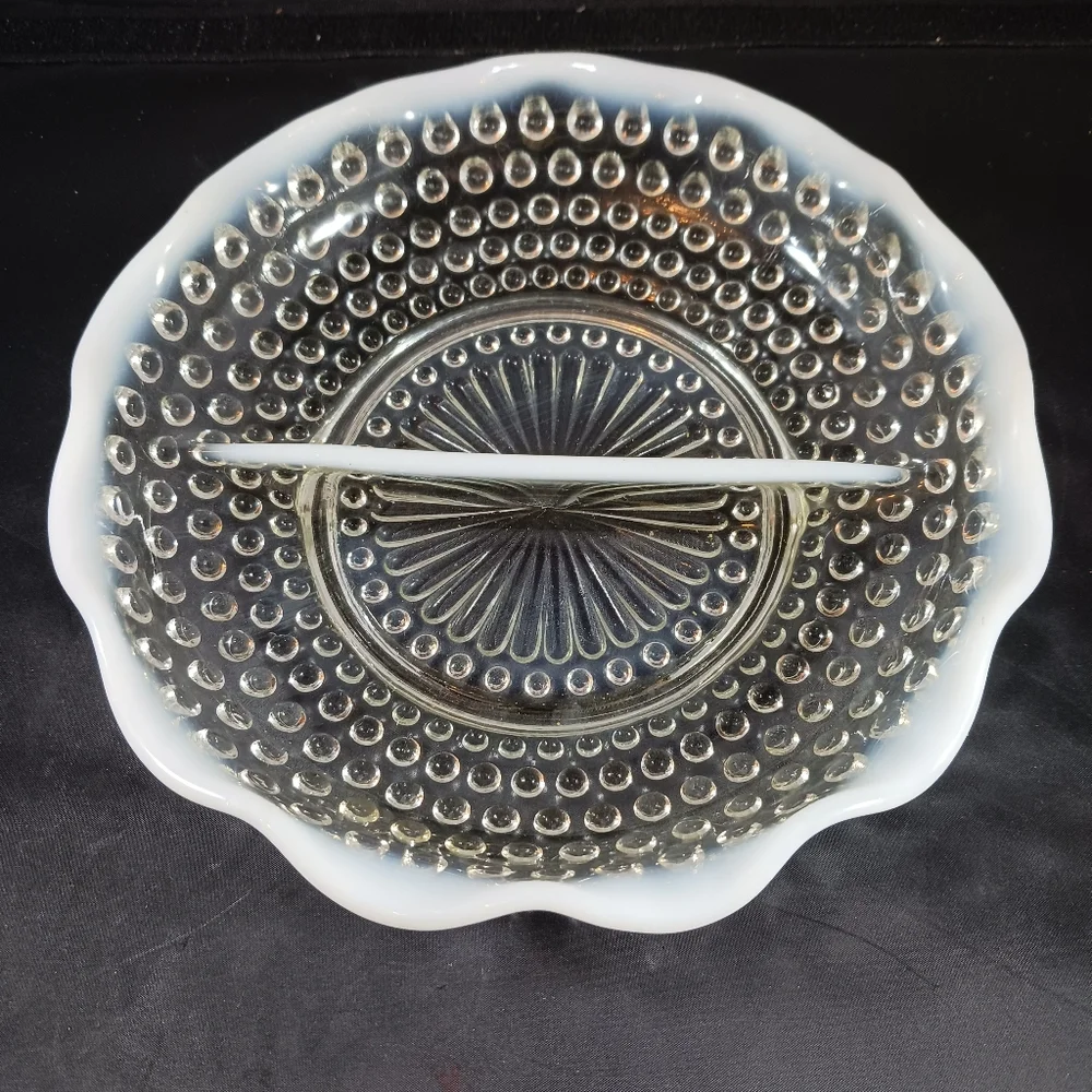 Vintage Fenton Hobnail Divided Dish White Opalescent